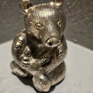 Silver Plate Bear with Cub Coin Bank Piggy Bank